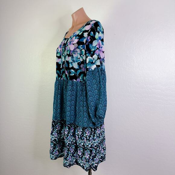 Soft Surroundings Night Bloom Long Balloon Sleeve Floral Midi Dress Blue Small - Picture 6 of 12